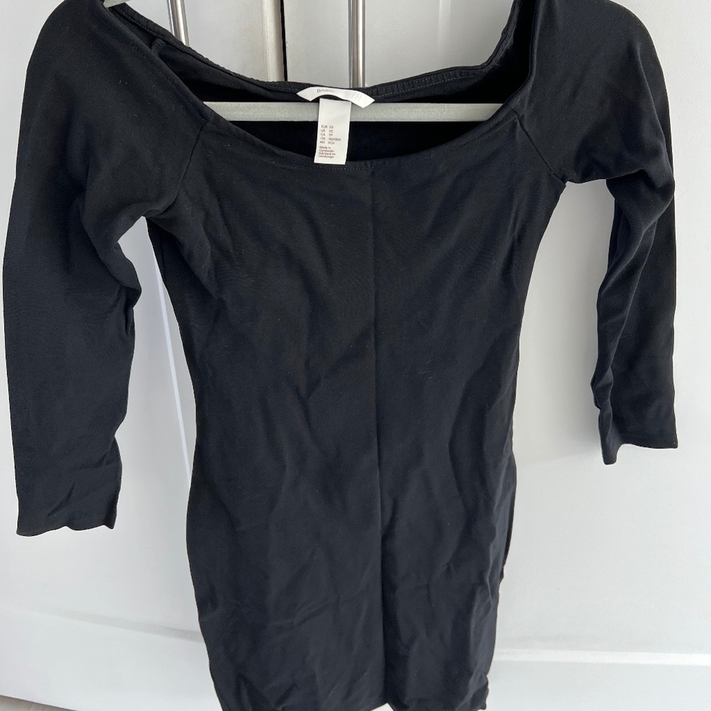Divided H&M Womens Medium Black Stretch 3/4 Sleeve Skater Fit & Flare Dress XS